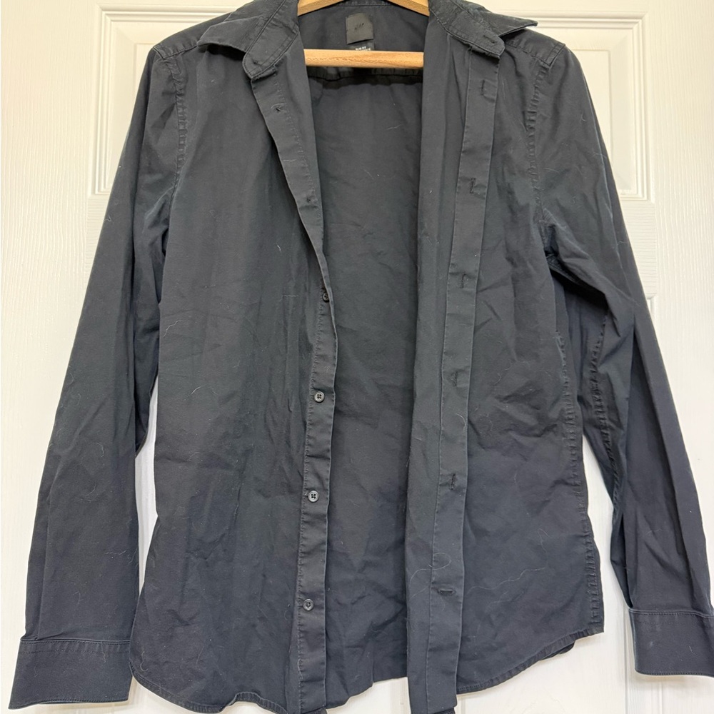 H&M Men's Black Long-Sleeve Button Shirt